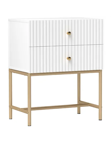 HOMCOM Elegant Two-Drawer Bedside Table - White
