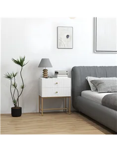HOMCOM Elegant Two-Drawer Bedside Table - White 2
