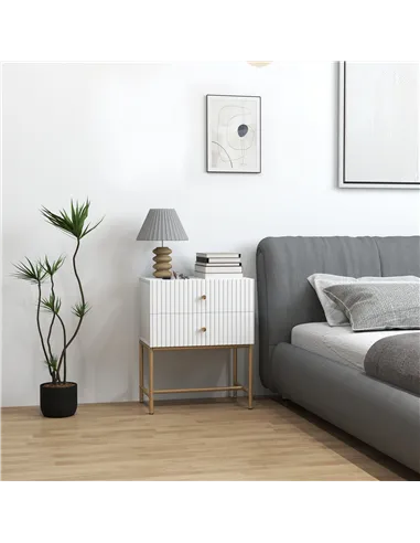 HOMCOM Elegant Two-Drawer Bedside Table - White