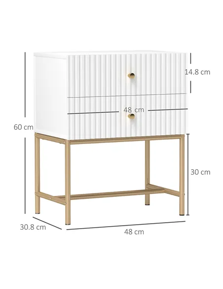 HOMCOM Elegant Two-Drawer Bedside Table - White