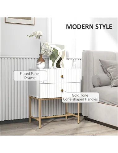 HOMCOM Elegant Two-Drawer Bedside Table - White