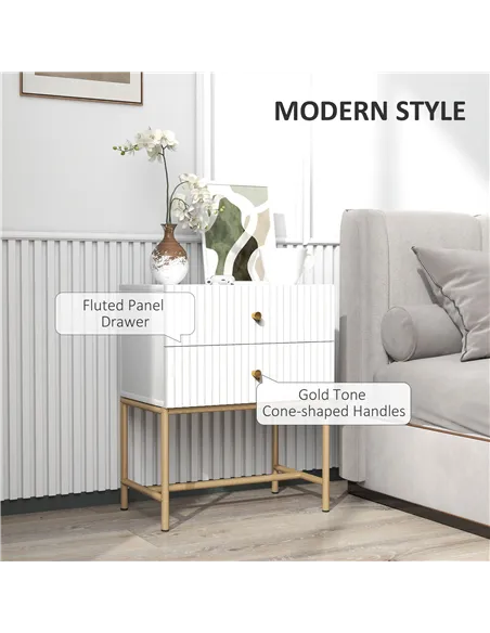 HOMCOM Elegant Two-Drawer Bedside Table - White