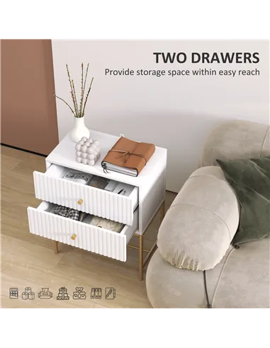 HOMCOM Elegant Two-Drawer Bedside Table - White