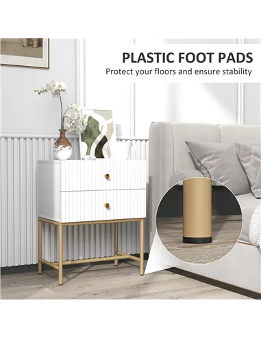 HOMCOM Elegant Two-Drawer Bedside Table - White