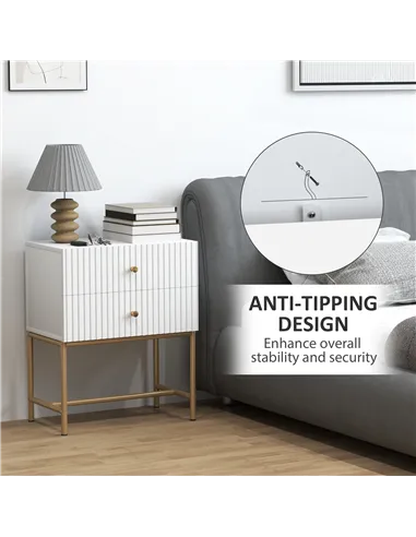 HOMCOM Elegant Two-Drawer Bedside Table - White