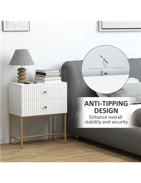 HOMCOM Elegant Two-Drawer Bedside Table - White