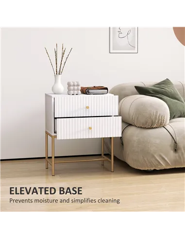 HOMCOM Elegant Two-Drawer Bedside Table - White