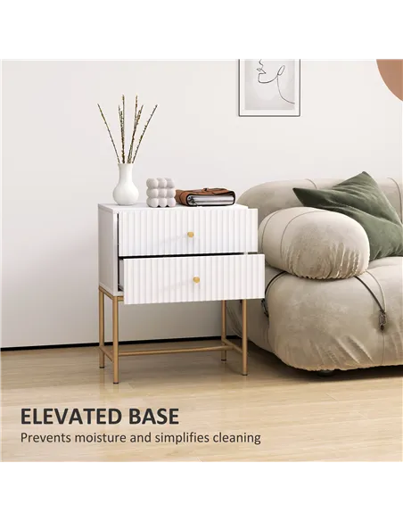 HOMCOM Elegant Two-Drawer Bedside Table - White