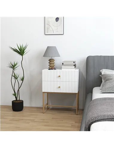 HOMCOM Elegant Two-Drawer Bedside Table - White