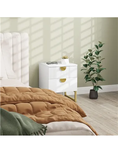 HOMCOM Elegant Two-Drawer Bedside Table - White