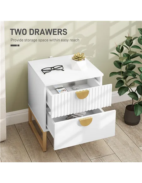 HOMCOM Elegant Two-Drawer Bedside Table - White