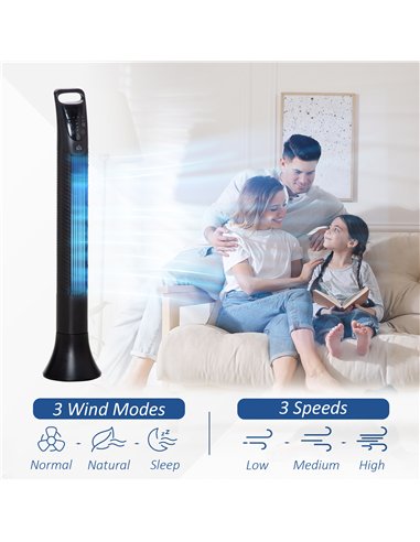 HOMCOM 36'' Freestanding Tower Fan, 3 Speed 3 Mode, 7.5h Timer, 70 Degree Oscillation, LED Panel, 5M Remote Controller, Black