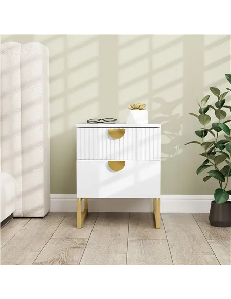 HOMCOM Elegant Two-Drawer Bedside Table - White