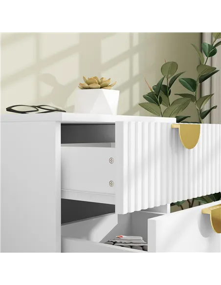 HOMCOM Elegant Two-Drawer Bedside Table - White