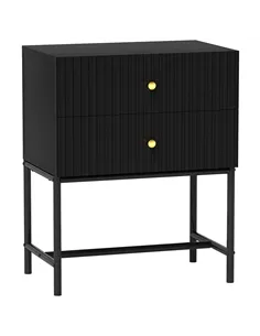 HOMCOM Elegant Two-Drawer Bedside Table - Black