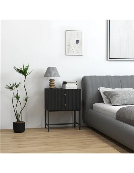 HOMCOM Elegant Two-Drawer Bedside Table - Black