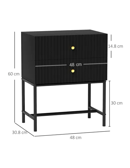 HOMCOM Elegant Two-Drawer Bedside Table - Black