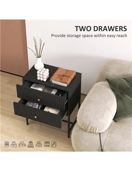 HOMCOM Elegant Two-Drawer Bedside Table - Black