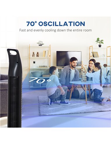 HOMCOM 36'' Freestanding Tower Fan, 3 Speed 3 Mode, 7.5h Timer, 70 Degree Oscillation, LED Panel, 5M Remote Controller, Black