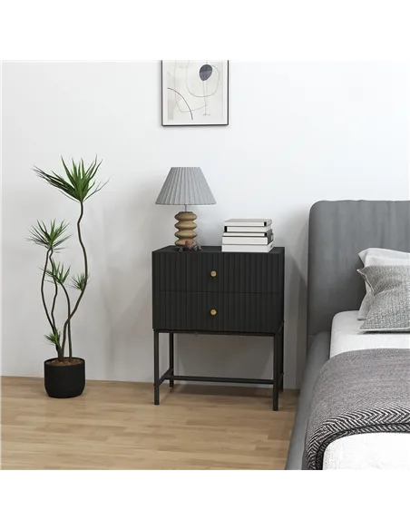 HOMCOM Elegant Two-Drawer Bedside Table - Black