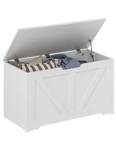 HOMCOM 100L Home Storage Box, with Safety Hinges - White Wood-Effect