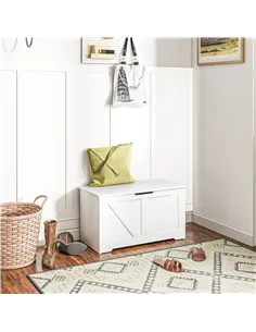 HOMCOM 100L Home Storage Box, with Safety Hinges - White Wood-Effect 2