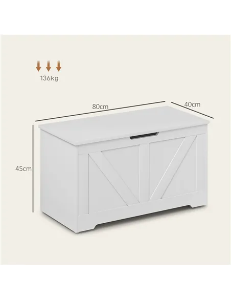 HOMCOM 100L Home Storage Box, with Safety Hinges - White Wood-Effect
