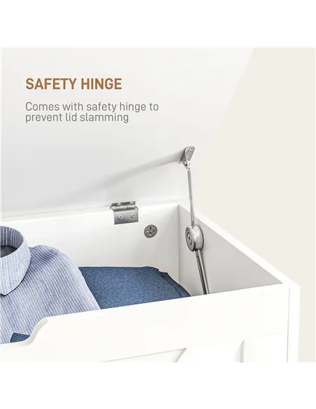 HOMCOM 100L Home Storage Box, with Safety Hinges - White Wood-Effect