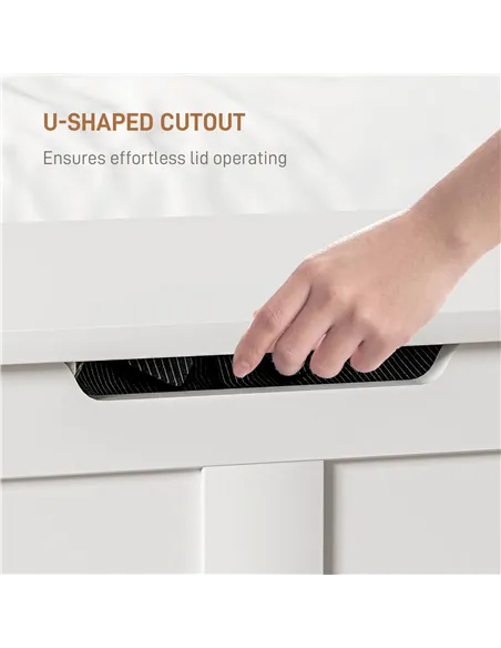 HOMCOM 100L Home Storage Box, with Safety Hinges - White Wood-Effect