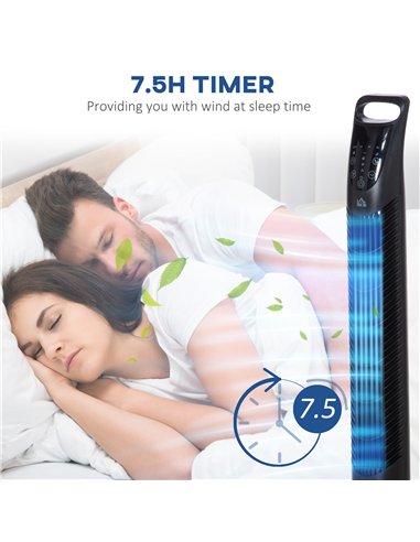 HOMCOM 36'' Freestanding Tower Fan, 3 Speed 3 Mode, 7.5h Timer, 70 Degree Oscillation, LED Panel, 5M Remote Controller, Black