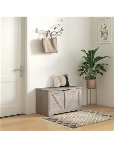 HOMCOM 100L Home Storage Box, with Safety Hinges - Grey Wood-Effect