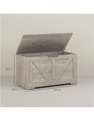HOMCOM 100L Home Storage Box, with Safety Hinges - Grey Wood-Effect