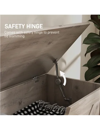 HOMCOM 100L Home Storage Box, with Safety Hinges - Grey Wood-Effect