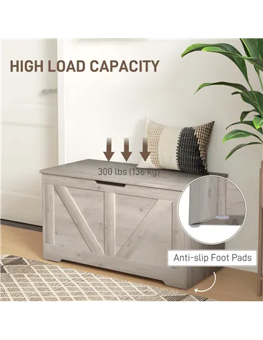 HOMCOM 100L Home Storage Box, with Safety Hinges - Grey Wood-Effect