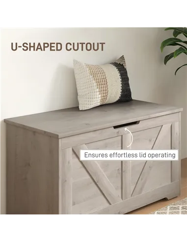 HOMCOM 100L Home Storage Box, with Safety Hinges - Grey Wood-Effect