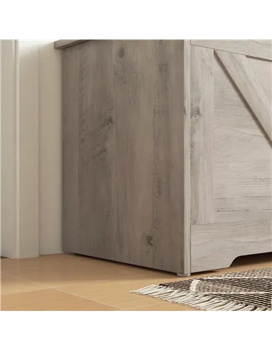 HOMCOM 100L Home Storage Box, with Safety Hinges - Grey Wood-Effect