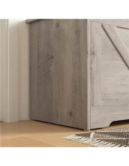 HOMCOM 100L Home Storage Box, with Safety Hinges - Grey Wood-Effect