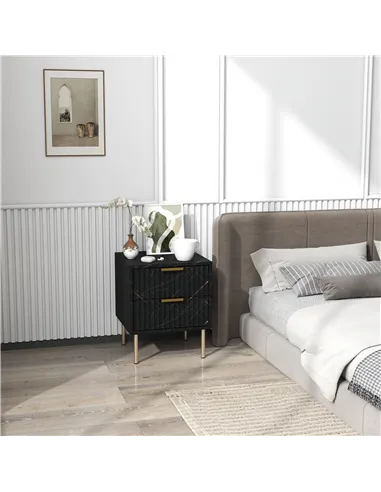 HOMCOM Elegant Two-Drawer Bedside Table - Black