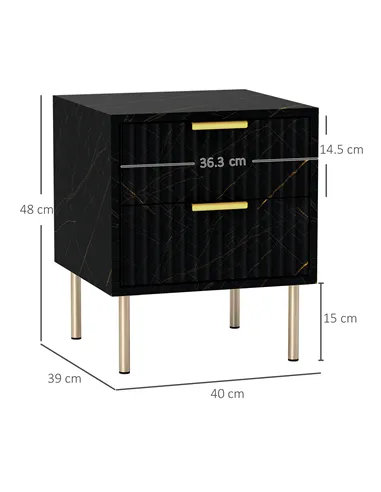 HOMCOM Elegant Two-Drawer Bedside Table - Black