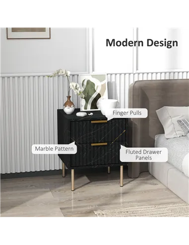 HOMCOM Elegant Two-Drawer Bedside Table - Black
