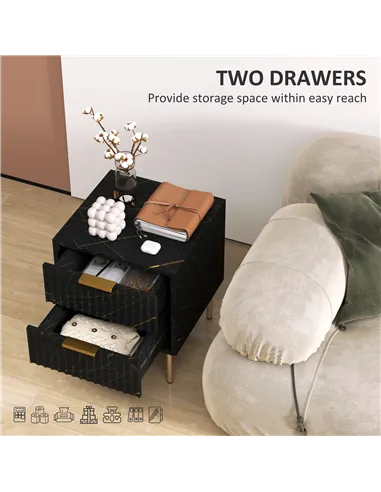 HOMCOM Elegant Two-Drawer Bedside Table - Black