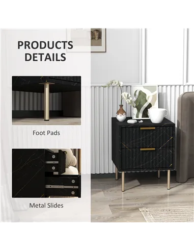 HOMCOM Elegant Two-Drawer Bedside Table - Black