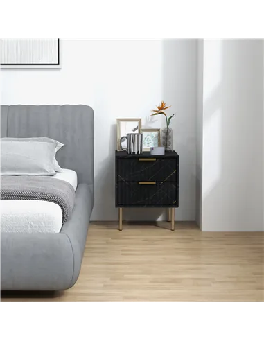 HOMCOM Elegant Two-Drawer Bedside Table - Black