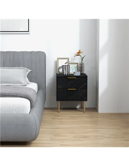 HOMCOM Elegant Two-Drawer Bedside Table - Black
