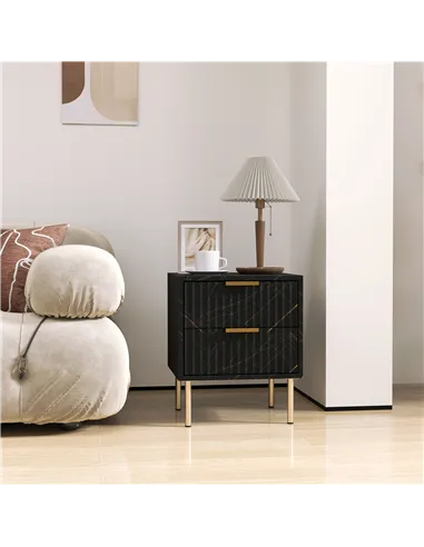 HOMCOM Elegant Two-Drawer Bedside Table - Black