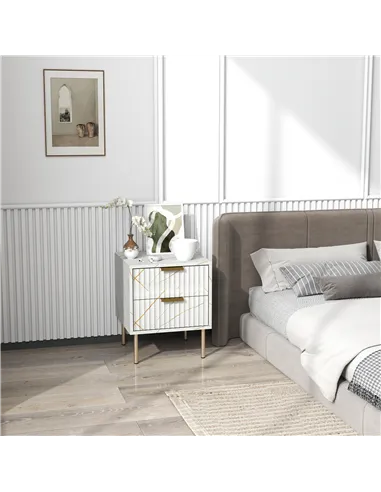 HOMCOM Elegant Two-Drawer Bedside Table - White