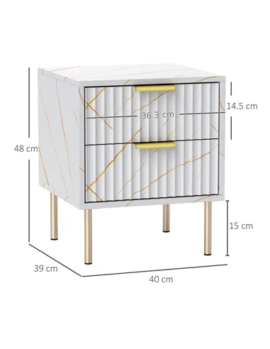 HOMCOM Elegant Two-Drawer Bedside Table - White