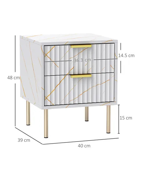HOMCOM Elegant Two-Drawer Bedside Table - White