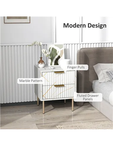 HOMCOM Elegant Two-Drawer Bedside Table - White