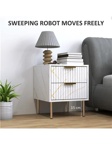 HOMCOM Elegant Two-Drawer Bedside Table - White